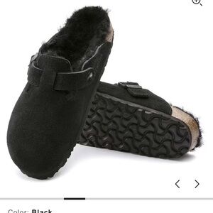 Birkenstock Black Fuzzy Slippers